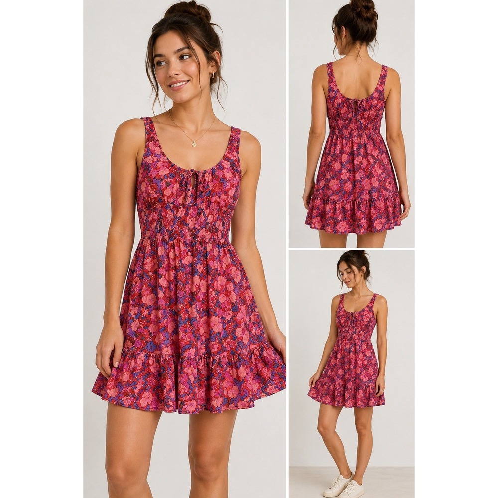 GAP Floral Cotton Sundress Cottagecore Smocked Mini Dress Pink Blue XS